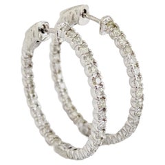 1.38 Carat Natural Diamond Hoop Earrings 14 Karat White Gold