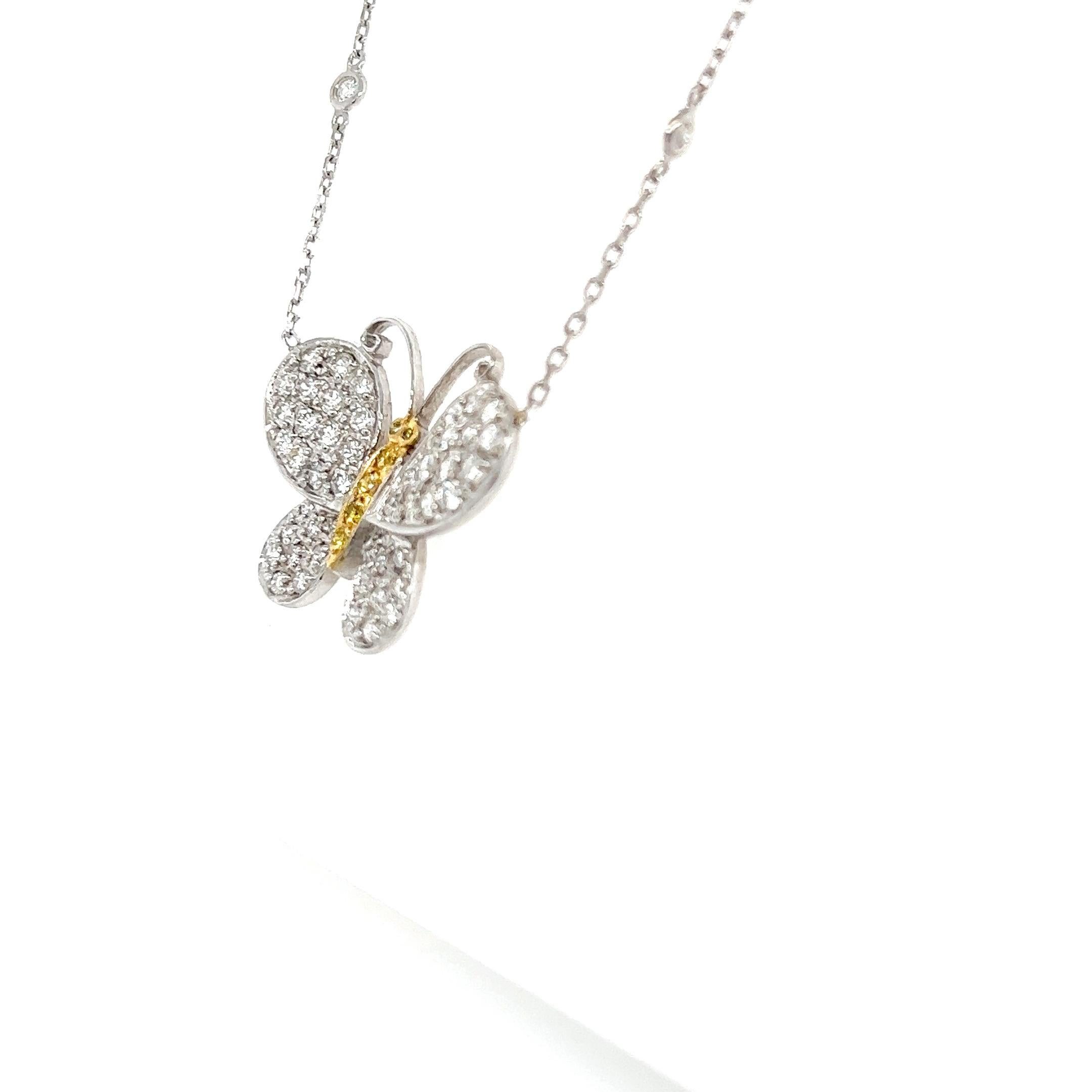 1.38 Carat Natural Diamond White Gold Butterfly Chain Necklace  In New Condition For Sale In Los Angeles, CA