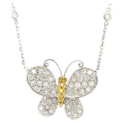 1.38 Carat Natural Diamond White Gold Butterfly Chain Necklace 