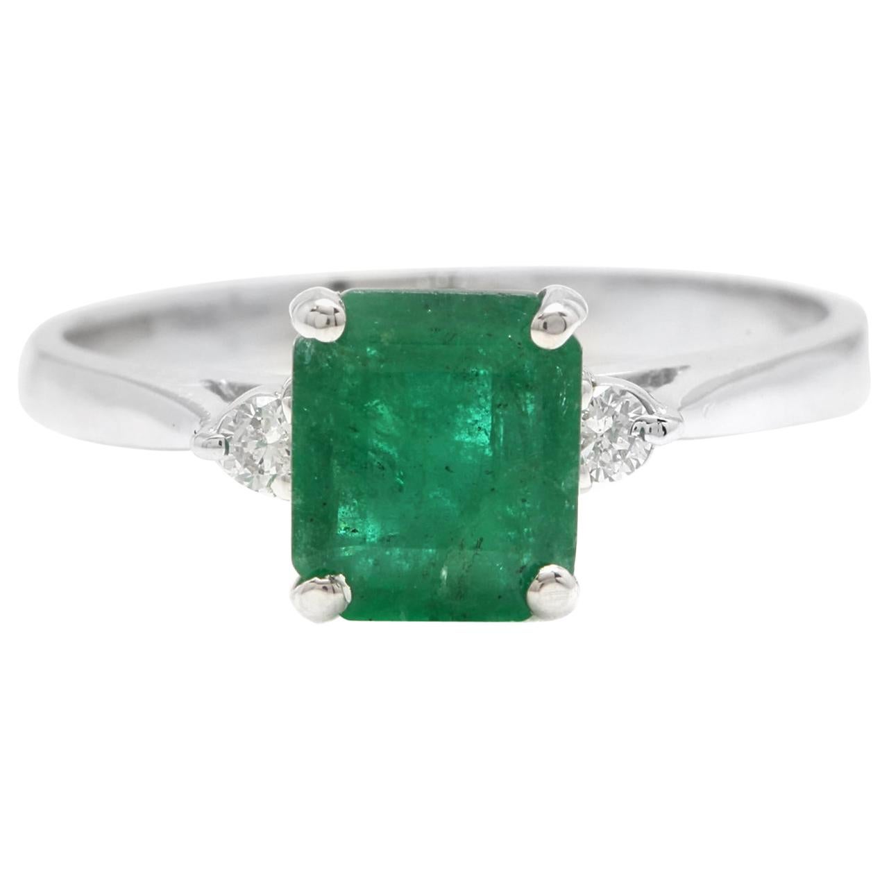 1.38 Carat Natural Emerald and Diamond 14 Karat Solid White Gold Ring For Sale
