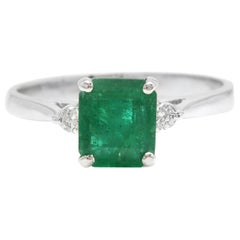 1.38 Carat Natural Emerald and Diamond 14 Karat Solid White Gold Ring