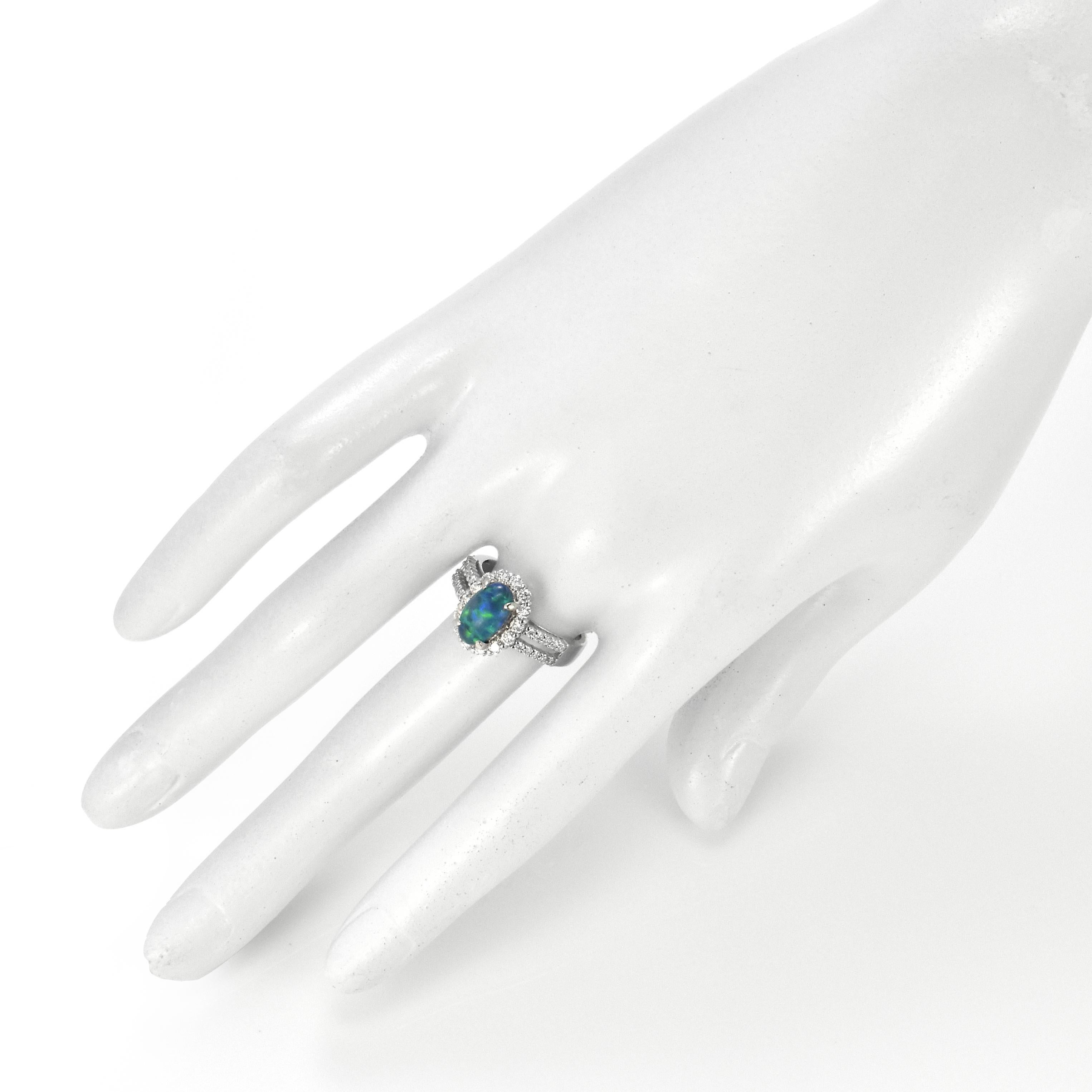1.38 Carat Natural Lightning Ridge Black Opal and Diamond Ring Made in Platinum For Sale 4