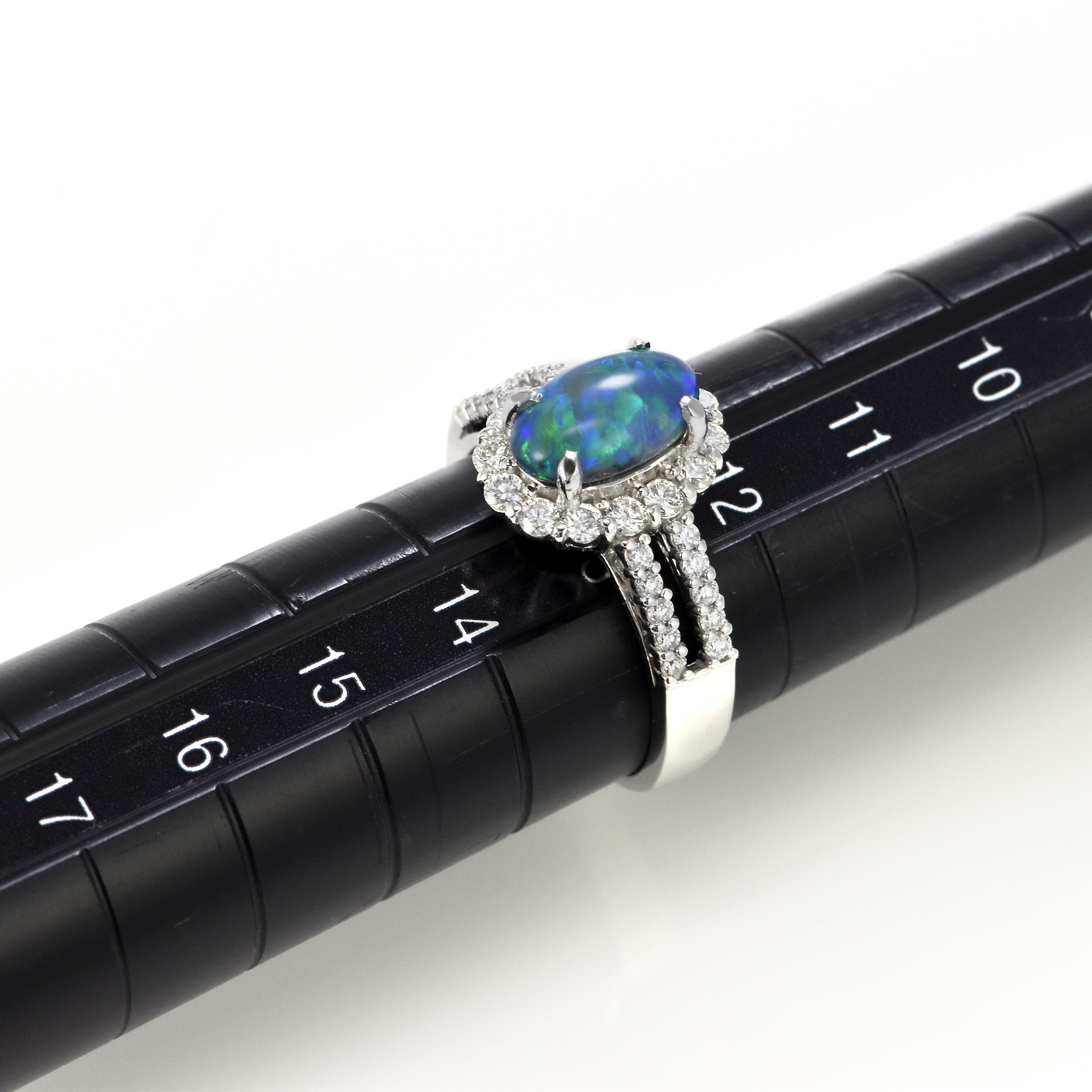 1.38 Carat Natural Lightning Ridge Black Opal and Diamond Ring Made in Platinum For Sale 5