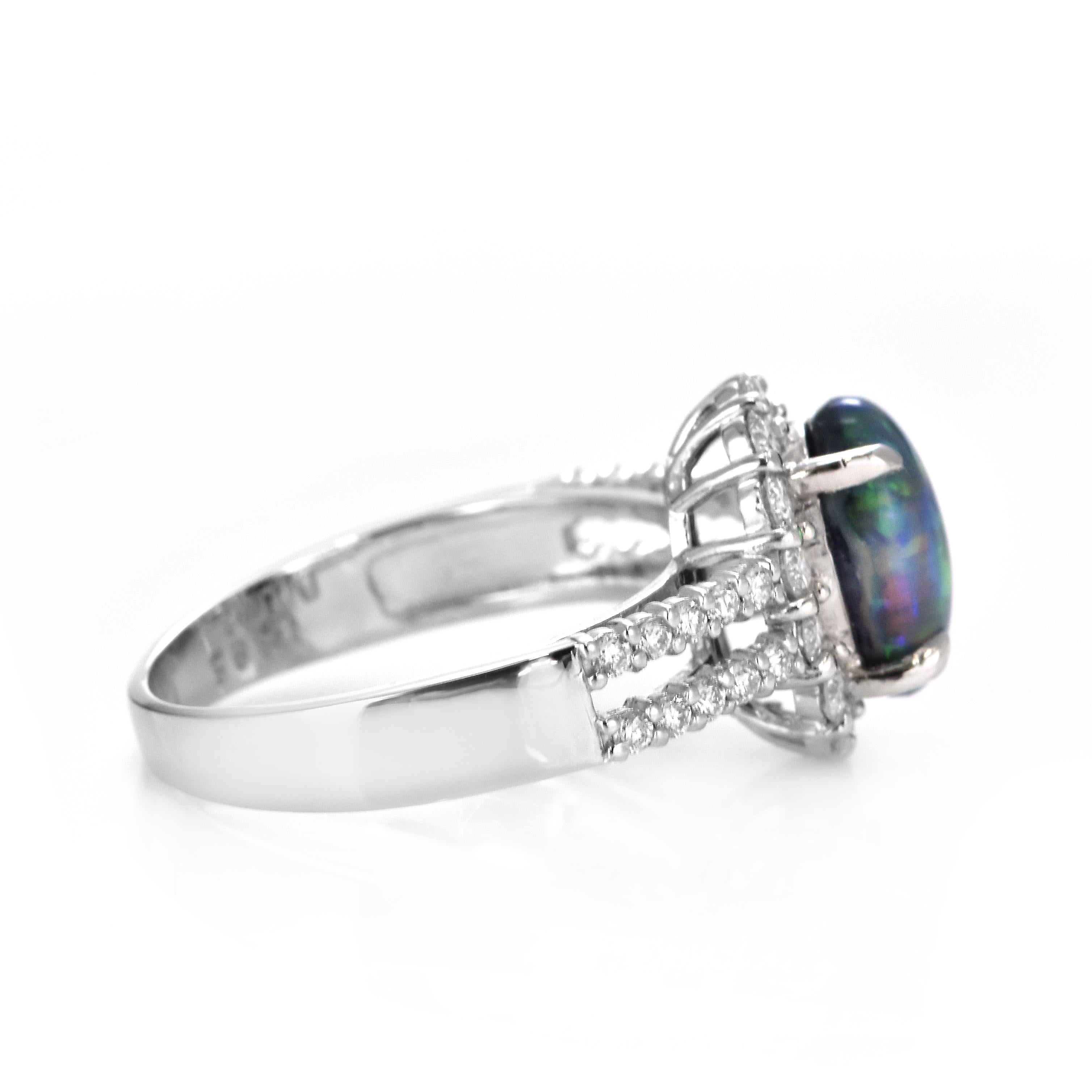 1.38 Carat Natural Lightning Ridge Black Opal and Diamond Ring Made in Platinum In New Condition For Sale In Tokyo, JP