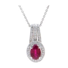 1.38 Carat Oval Cut Ruby and Diamond Pendant in 14 Karat White Gold