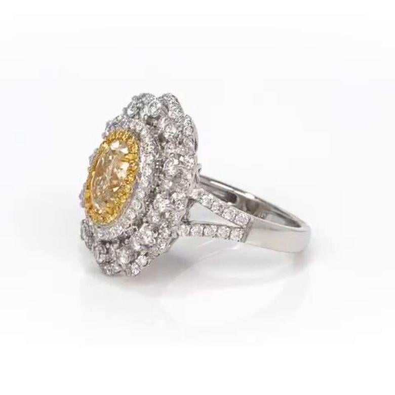 1.38 Carat Oval Shape Fancy Yellow Diamond Engagement Ring In New Condition For Sale In New York, NY