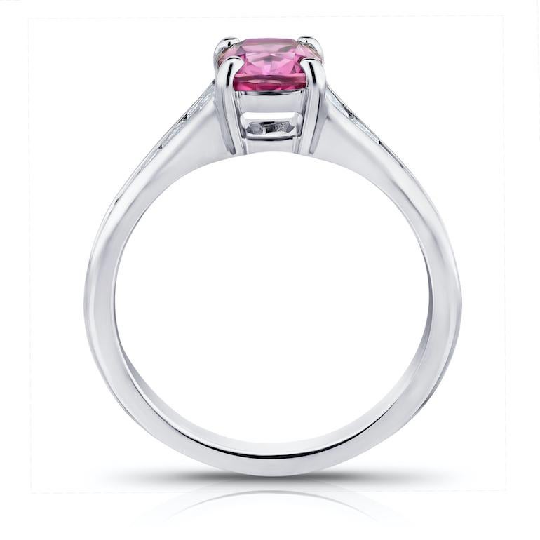 Contemporary 1.38 Carat Pink Cushion Sapphire and Diamond Ring