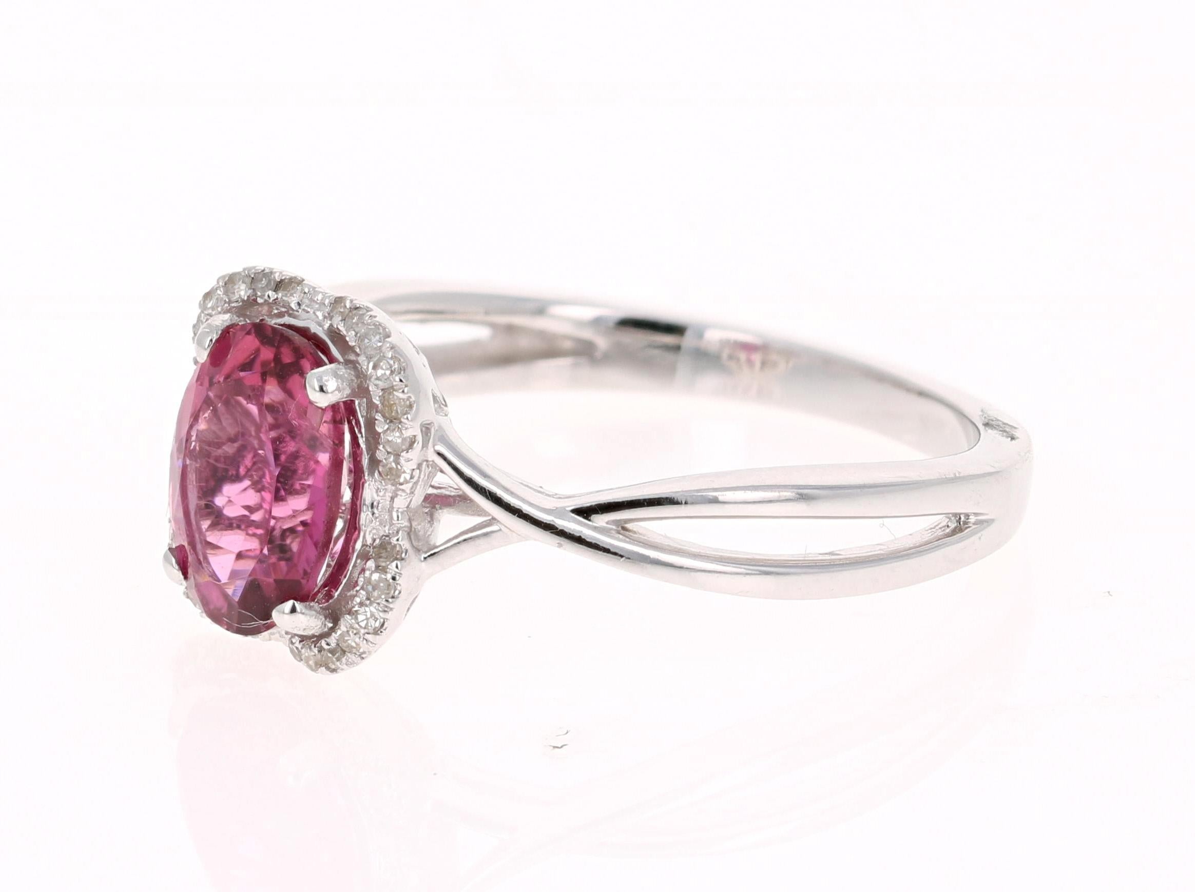 Contemporary 1.38 Carat Pink Tourmaline Diamond 14 Karat White Gold Ring