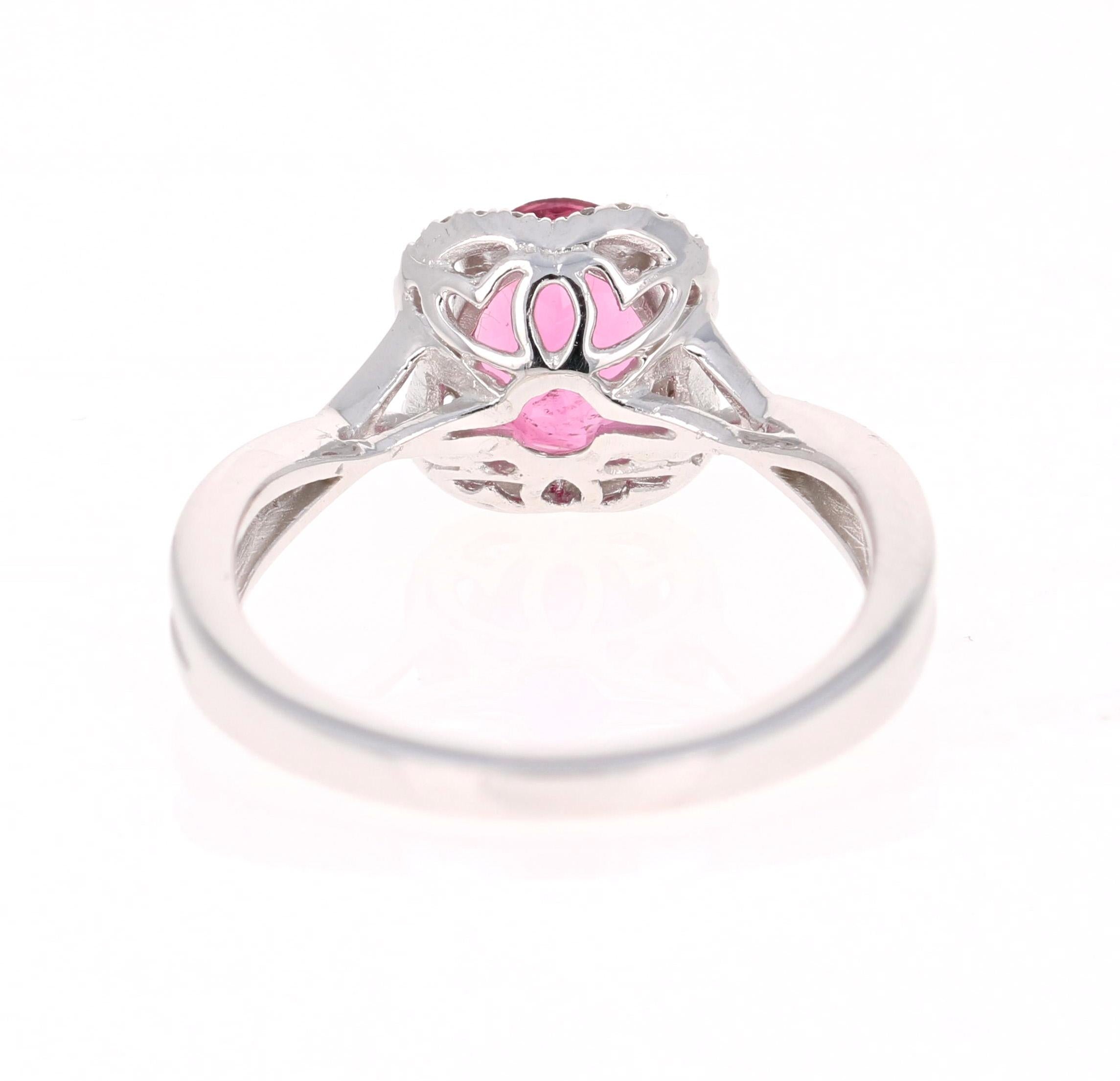 Oval Cut 1.38 Carat Pink Tourmaline Diamond 14 Karat White Gold Ring