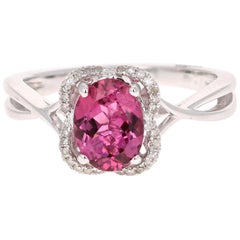 1.38 Carat Pink Tourmaline Diamond 14 Karat White Gold Ring