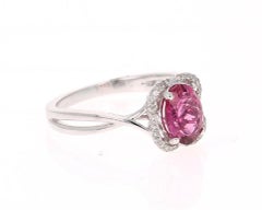 1.38 Carat Pink Tourmaline Diamond White Gold Ring