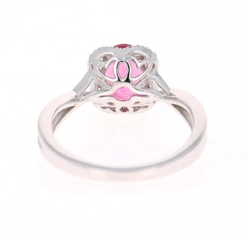 Oval Cut 1.38 Carat Pink Tourmaline Diamond White Gold Ring For Sale