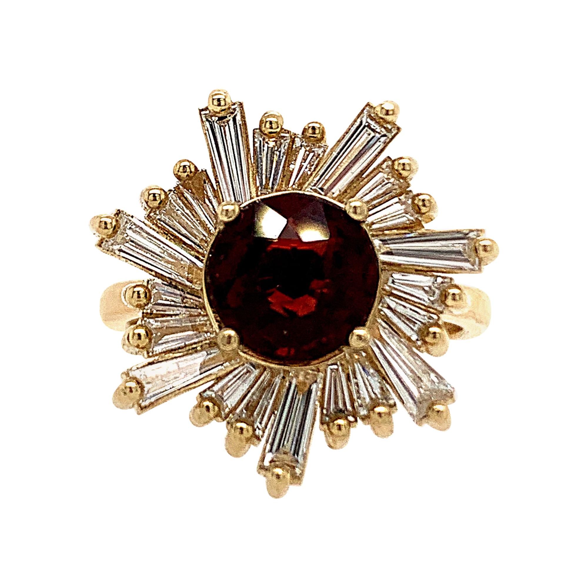 1.38 Carat Red Spinel and Diamond Sun Ring For Sale