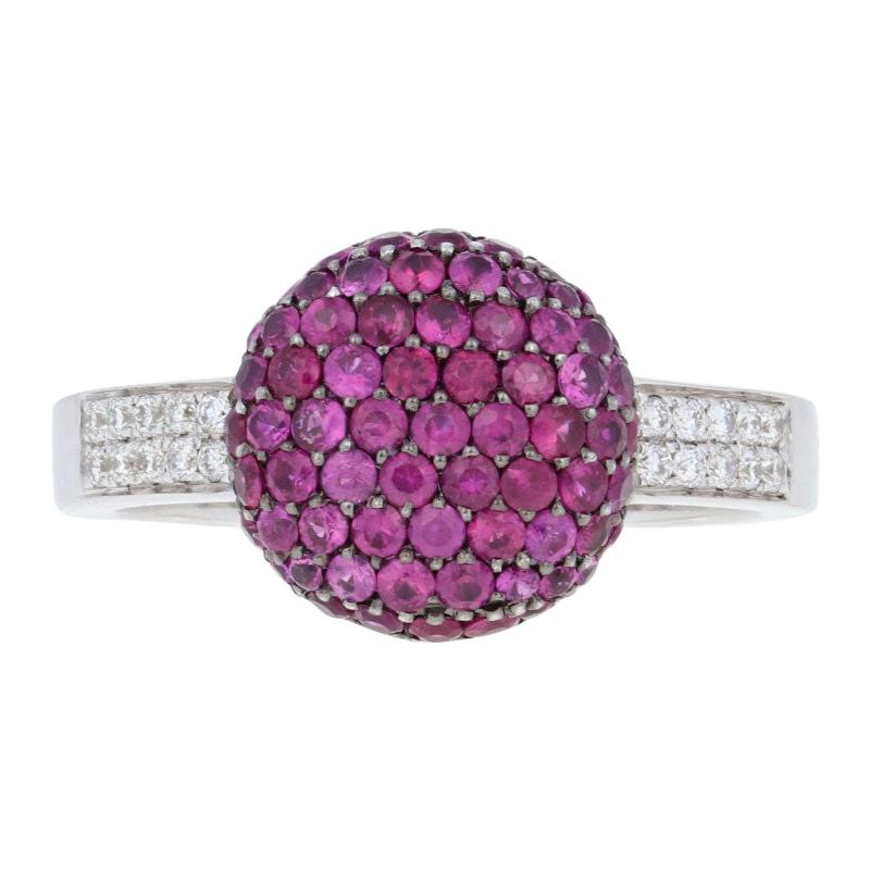 1.38 Carat Round Cut Ruby and Diamond Ring, 14 Karat White Gold Cluster