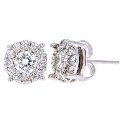 1.38 Carat Round Diamond Floret Design White Gold Stud Earrings