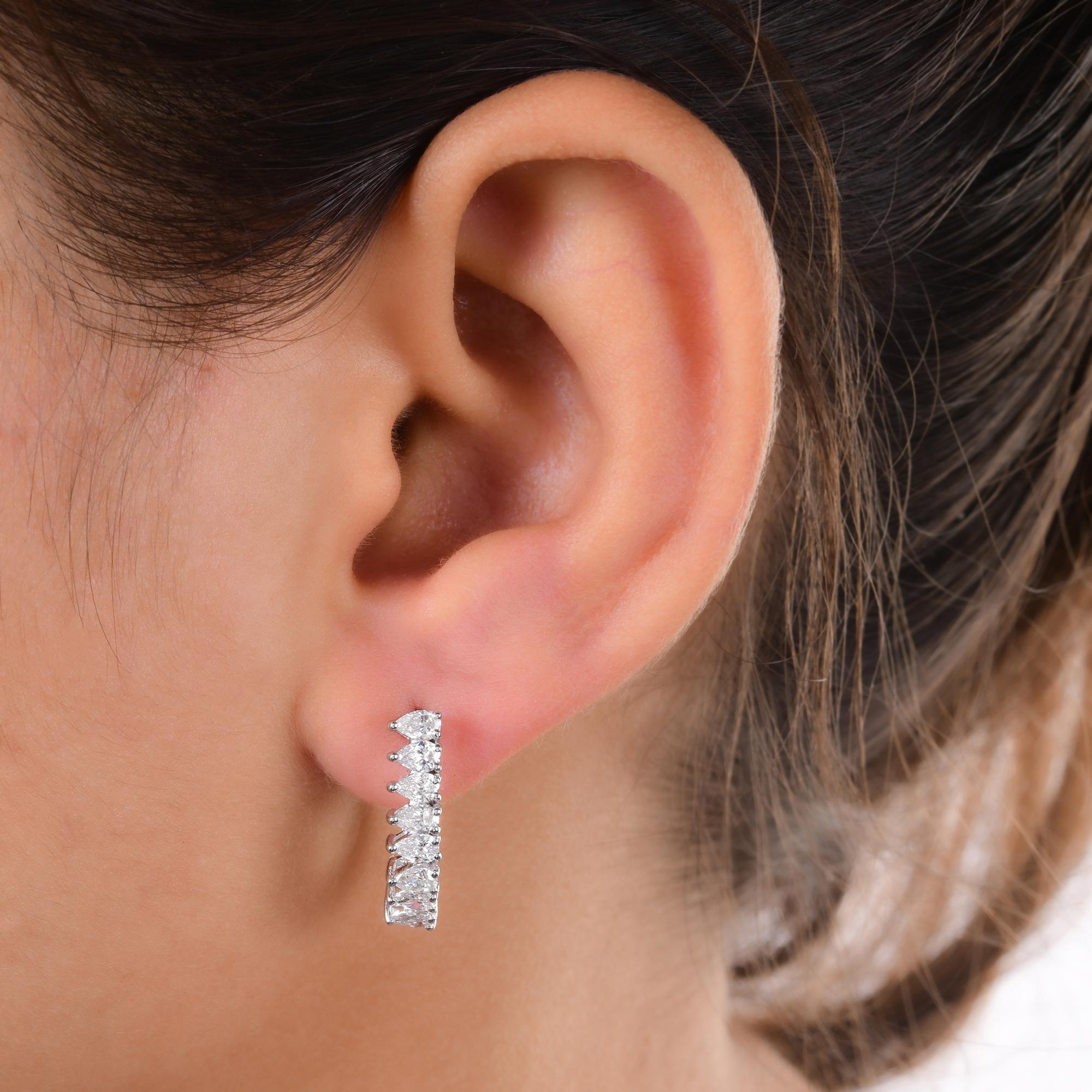 Pendientes de aro de diamante pera de 1,38 quilates, claridad SI y color HI, oro blanco de 14 quilates Corte pera en venta