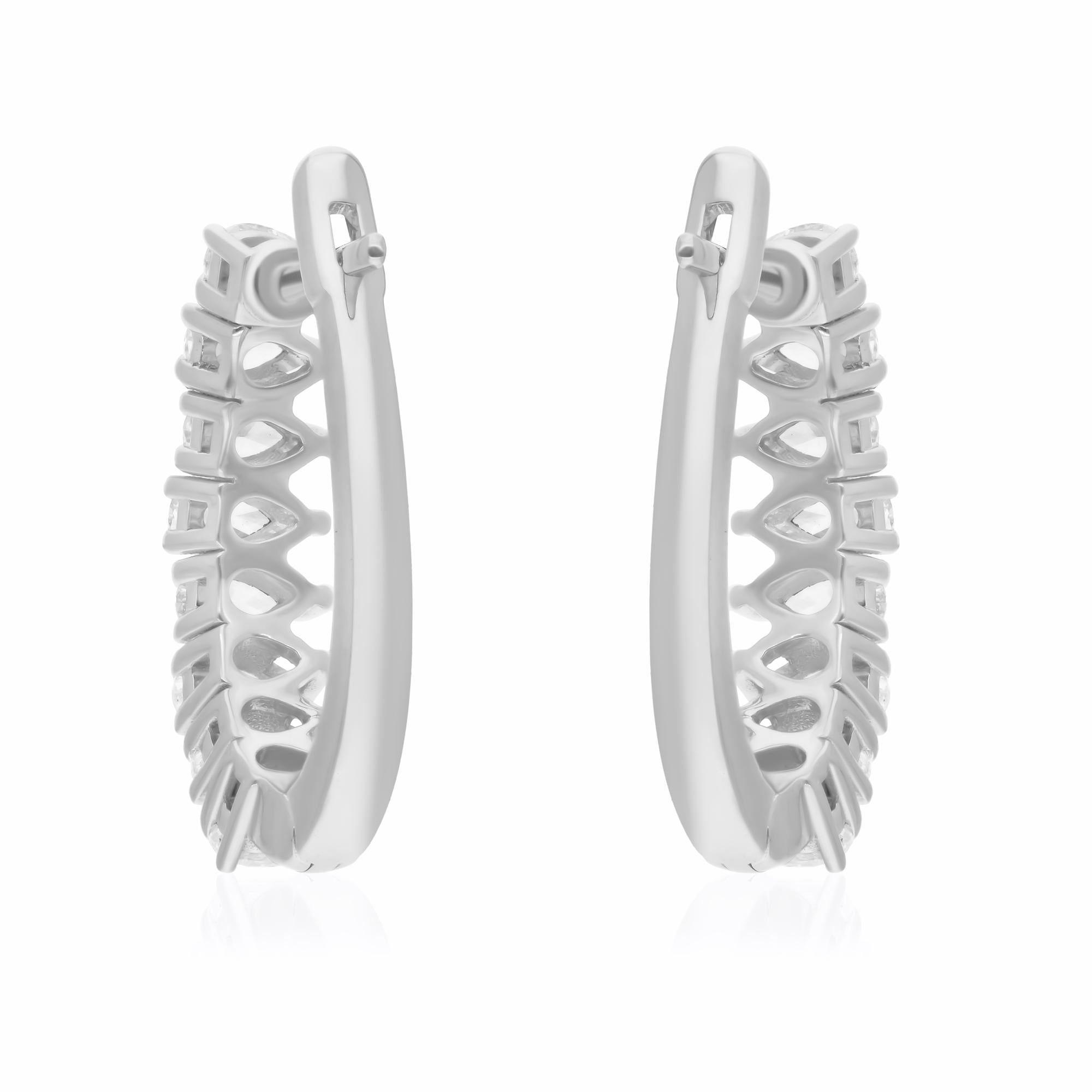 Pendientes de aro de diamante pera de 1,38 quilates, claridad SI y color HI, oro blanco de 14 quilates en Nuevo estado para la venta en Diera, Dubai