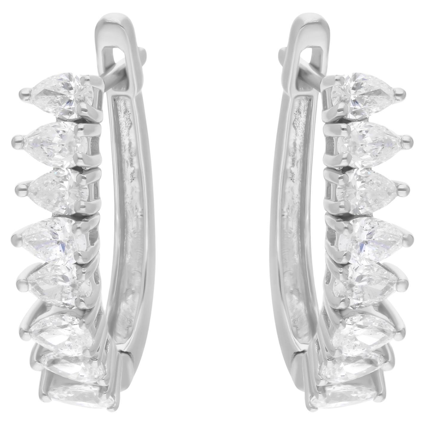 1.38 Carat SI Clarity HI Color Pear Diamond Hoop Earrings 18 Karat White Gold
