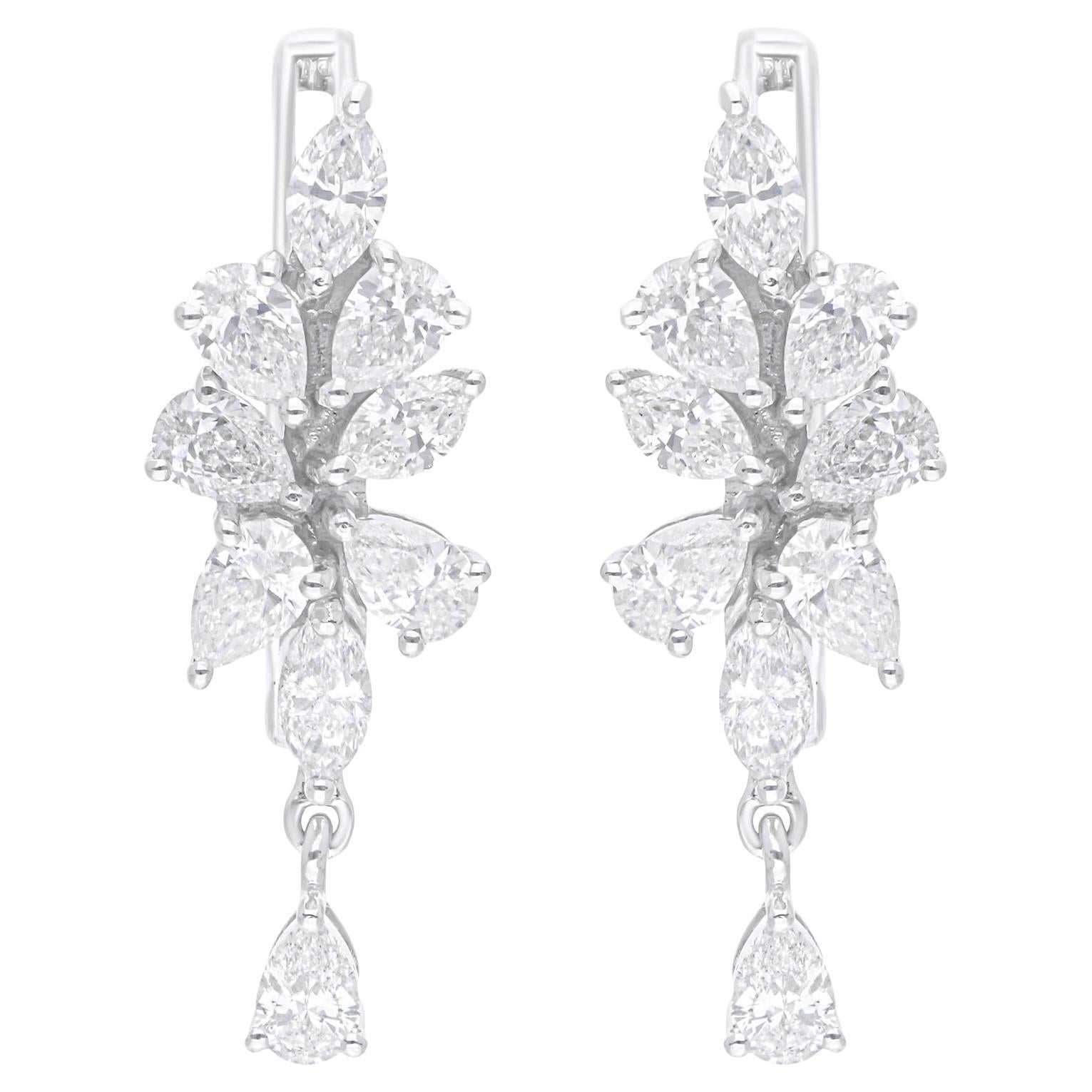 1.38 Carat SI/H Marquise Pear Brilliant Cut Diamond Earrings 14 Karat White Gold