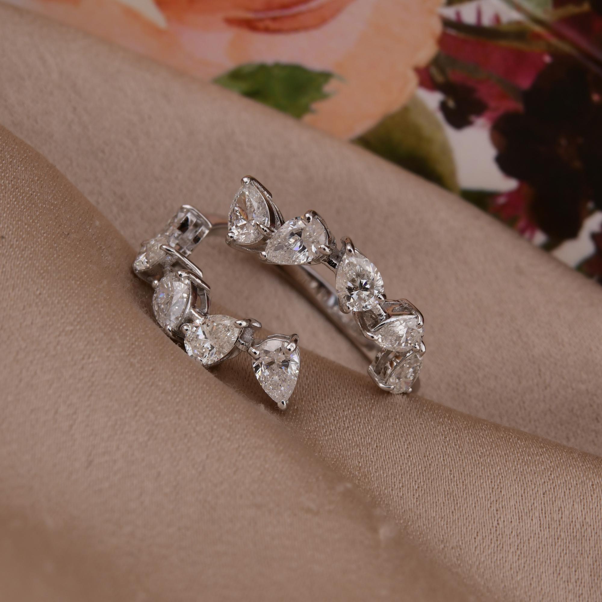Pear Cut 1.38 Carat SI/H Pear Brilliant Cut Diamond Wrap Cuff Ring 18 Karat White Gold For Sale