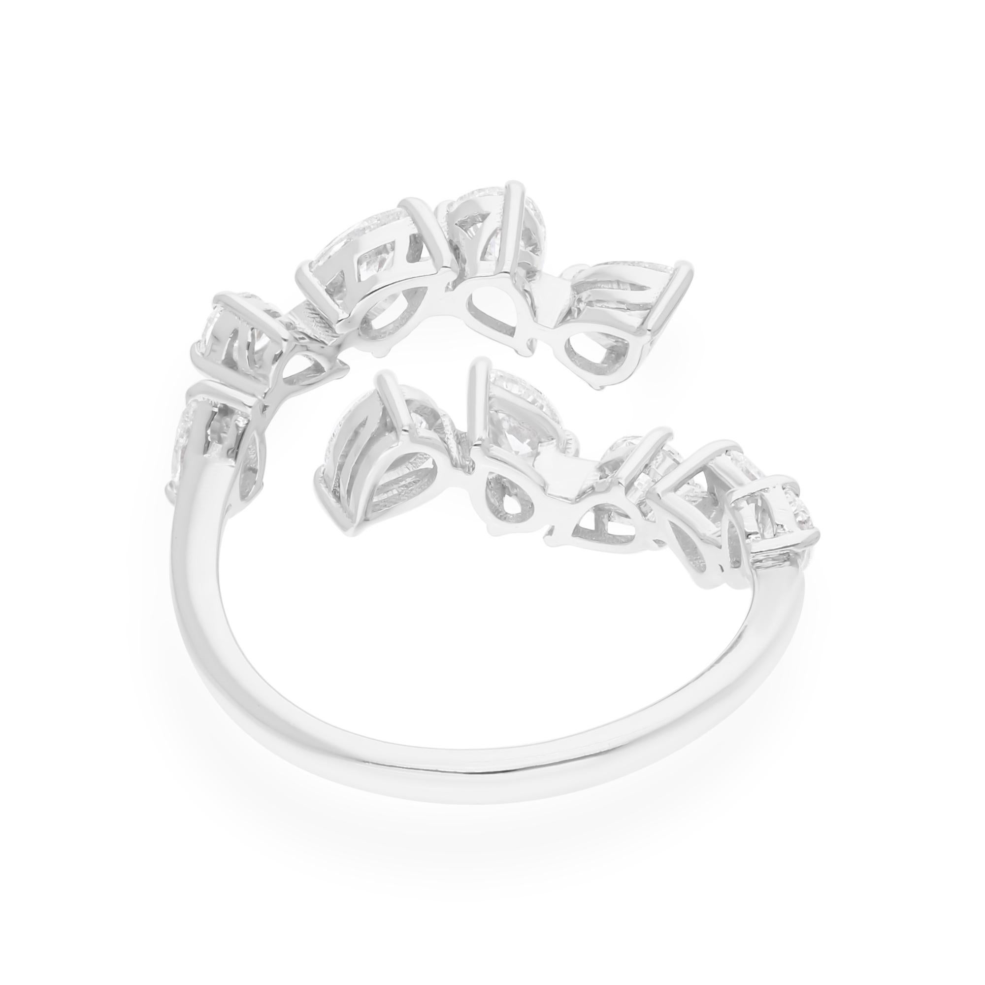 Women's 1.38 Carat SI/H Pear Brilliant Cut Diamond Wrap Cuff Ring 18 Karat White Gold For Sale