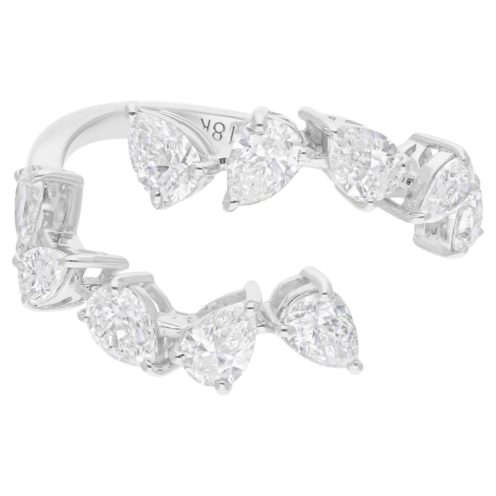 1.38 Carat SI/H Pear Brilliant Cut Diamond Wrap Cuff Ring 18 Karat White Gold For Sale