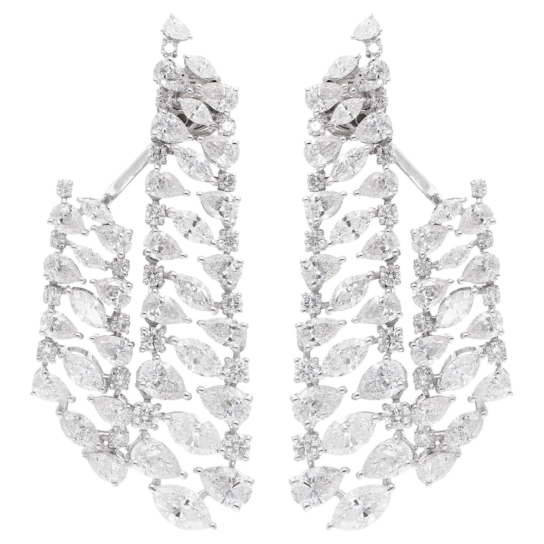 13.8 Carat SI/HI Marquise Pear Round Diamond Jacket Earrings 18 Karat White Gold For Sale
