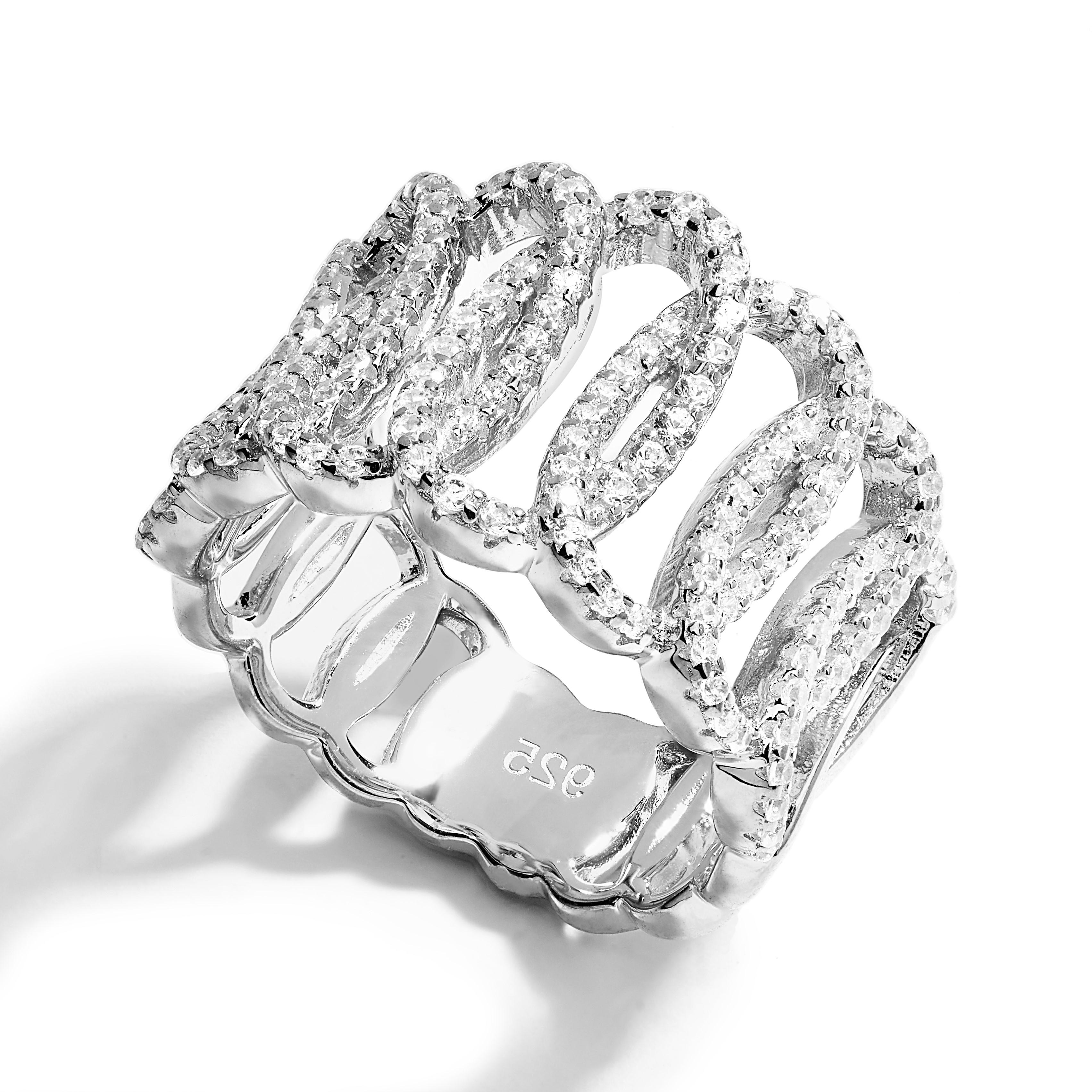 Contemporary 1.38 Carat Cubic Zirconia Sterling Silver Lustre Designer Eternity Band Ring For Sale