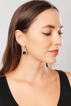 Sunita Nahata Tanzanite 13.80ct. Drop Earrings in 18KYG with Diamond.