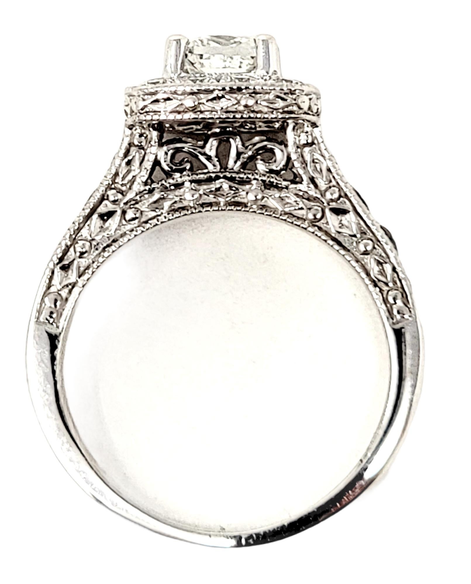 1.38 Carat Total Princess Cut Diamond Halo Engagement Ring 14 Karat White Gold For Sale 5