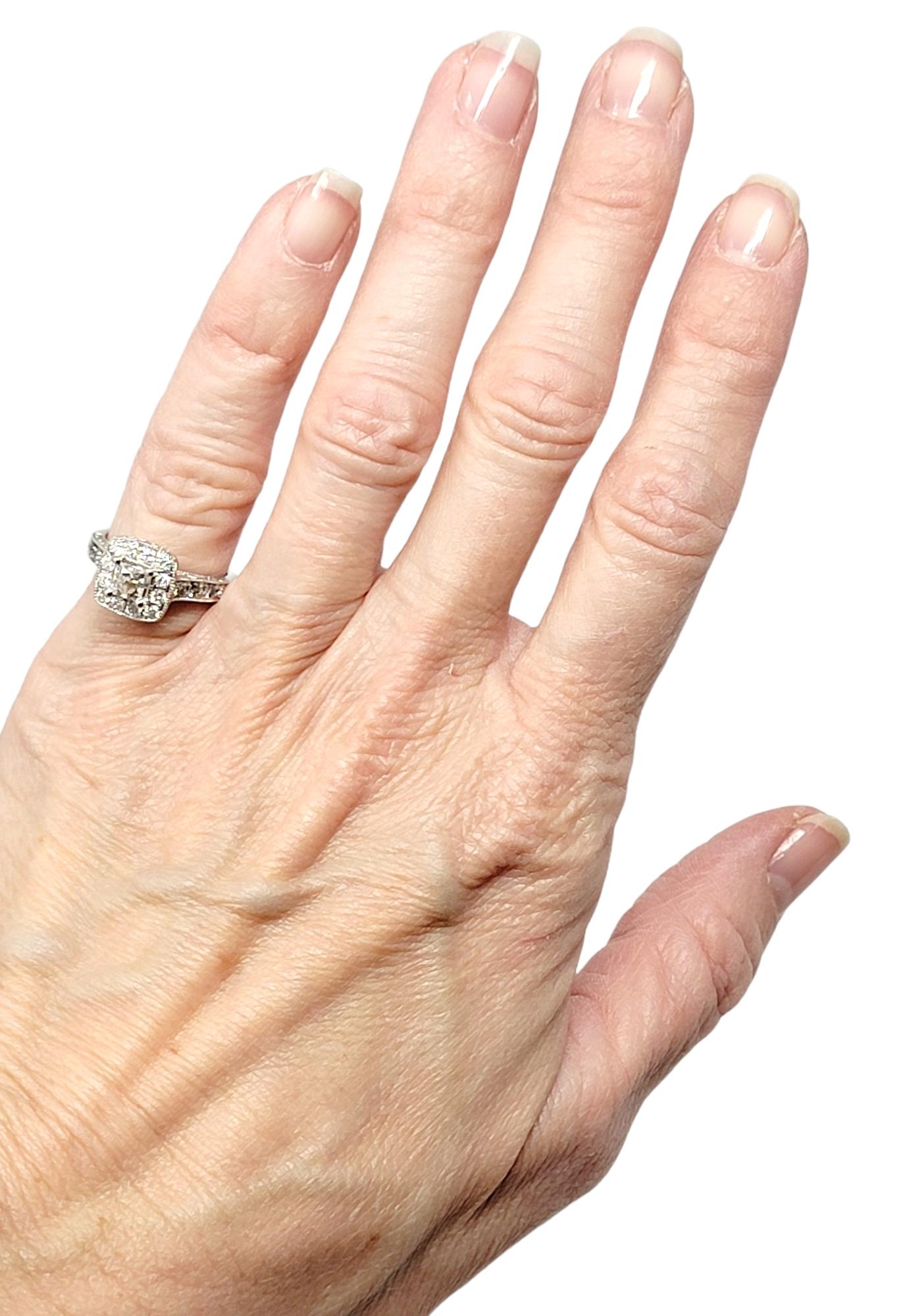 1.38 Carat Total Princess Cut Diamond Halo Engagement Ring 14 Karat White Gold For Sale 6