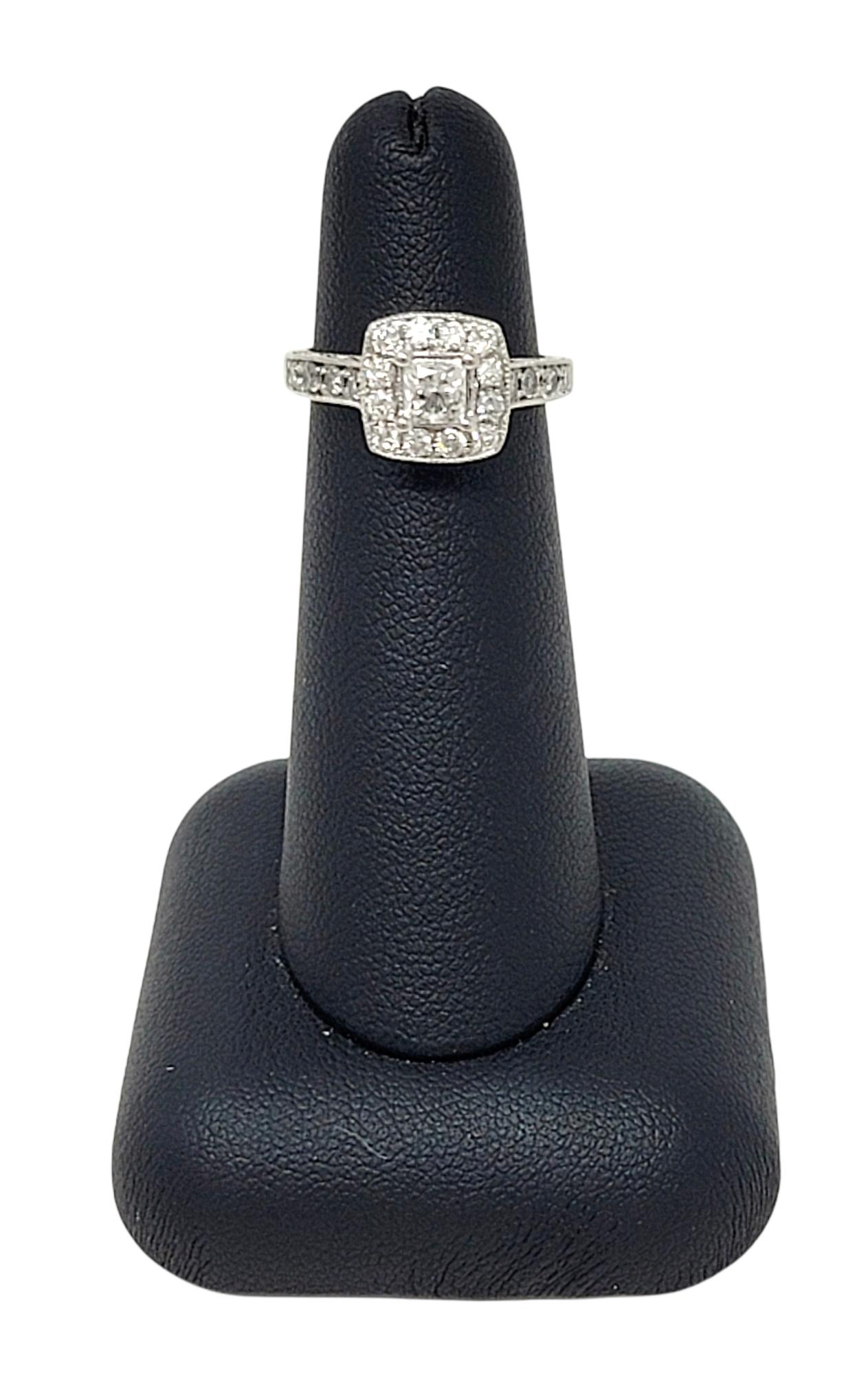 1.38 Carat Total Princess Cut Diamond Halo Engagement Ring 14 Karat White Gold For Sale 7