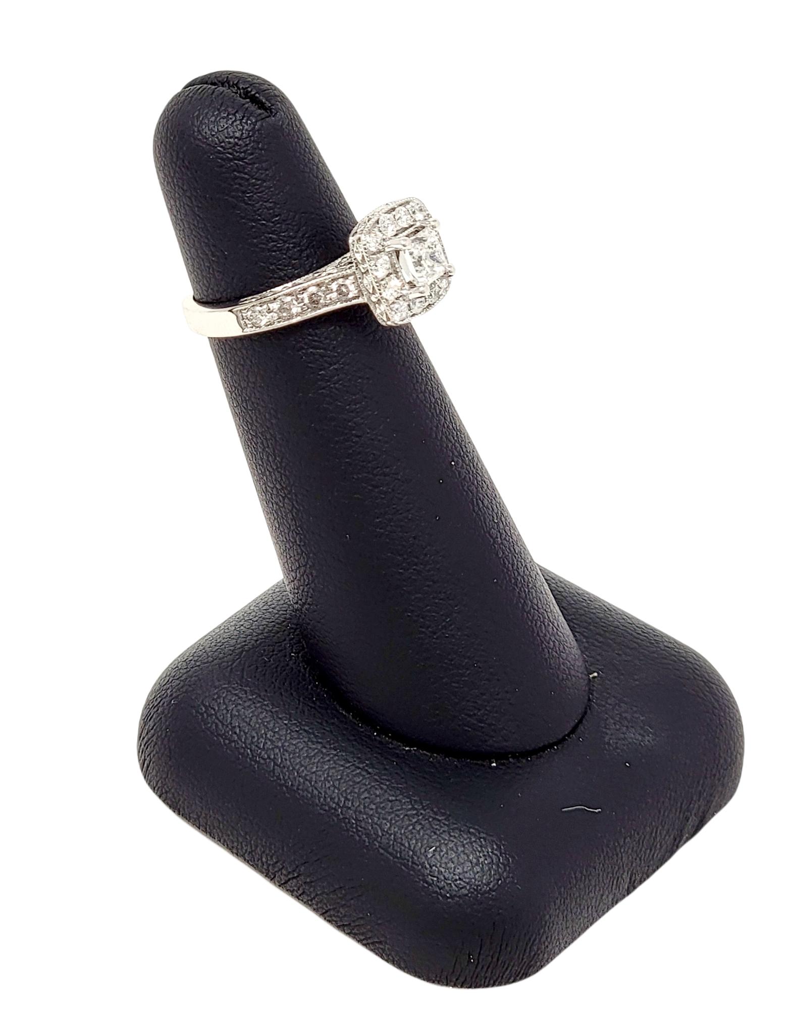 1.38 Carat Total Princess Cut Diamond Halo Engagement Ring 14 Karat White Gold For Sale 8