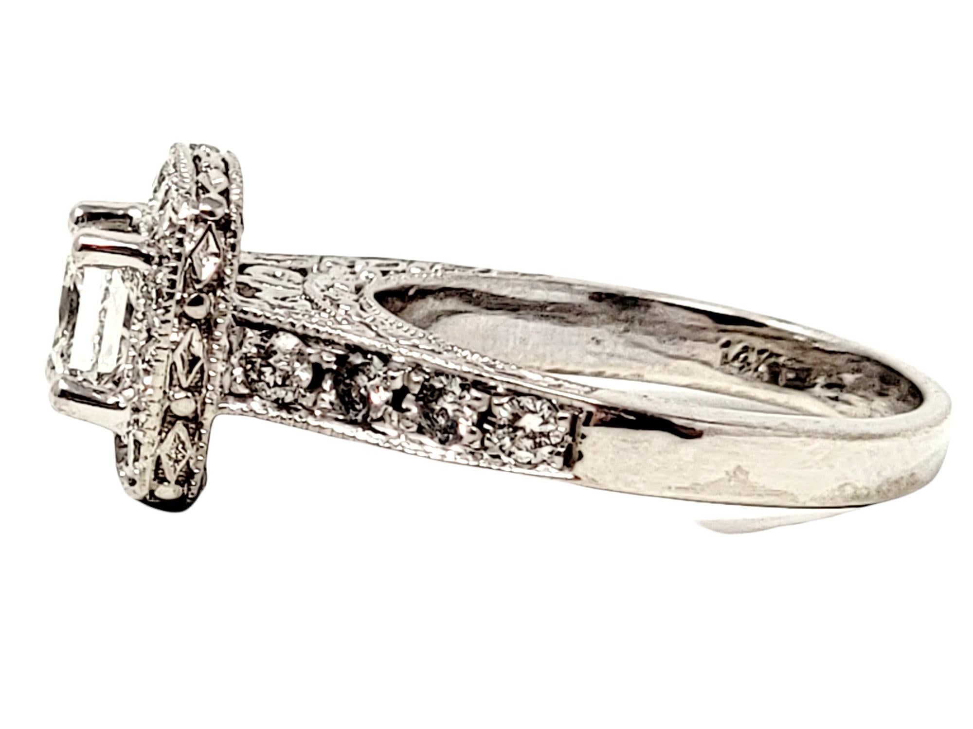 1.38 Carat Total Princess Cut Diamond Halo Engagement Ring 14 Karat White Gold For Sale 4