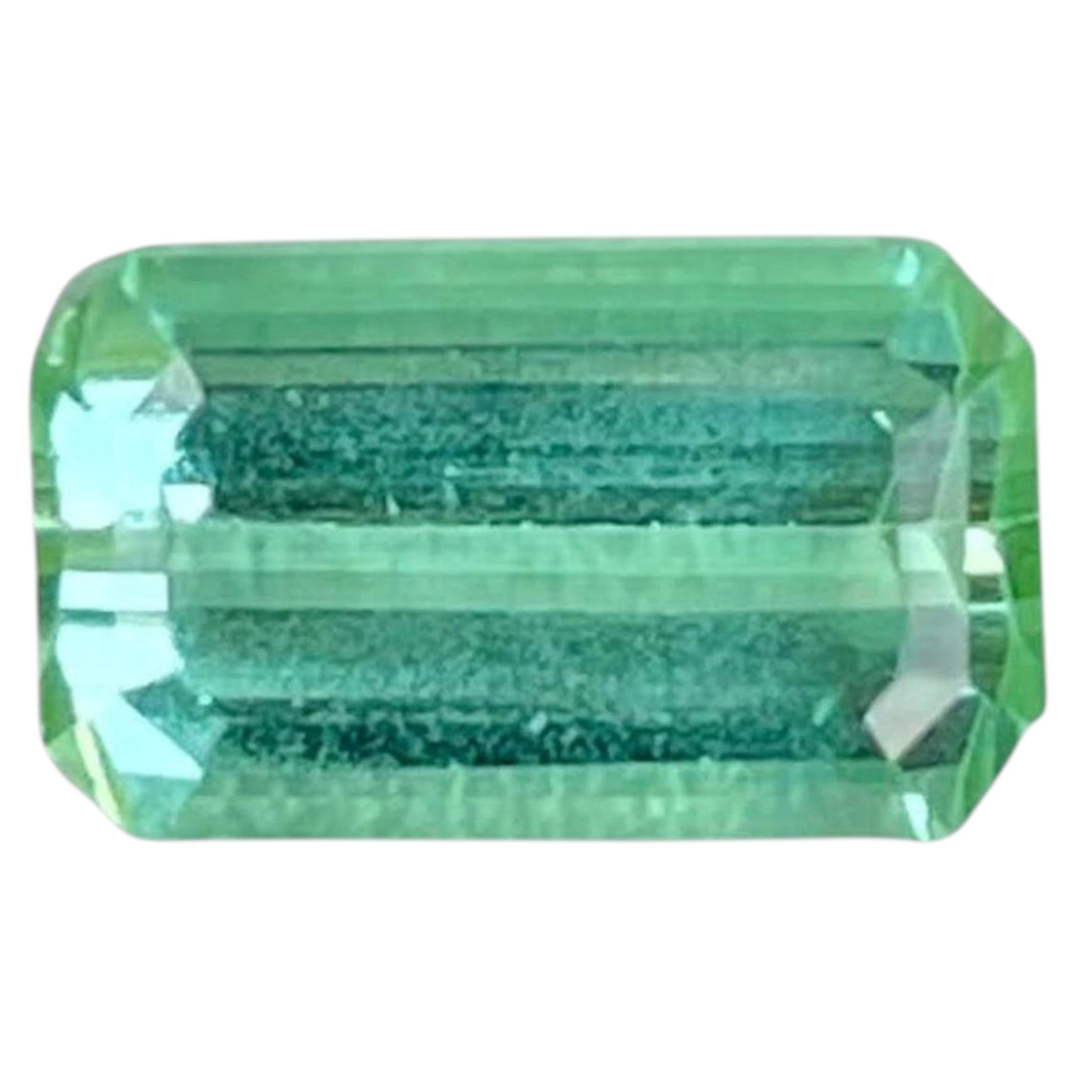 1.38 carats Lagoon Mint Green Tourmaline Emerald Cut Afghan Gemstone For Sale