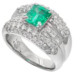 1.38 ct Natural Emerald and 1.51 ct Natural White Diamonds Ring