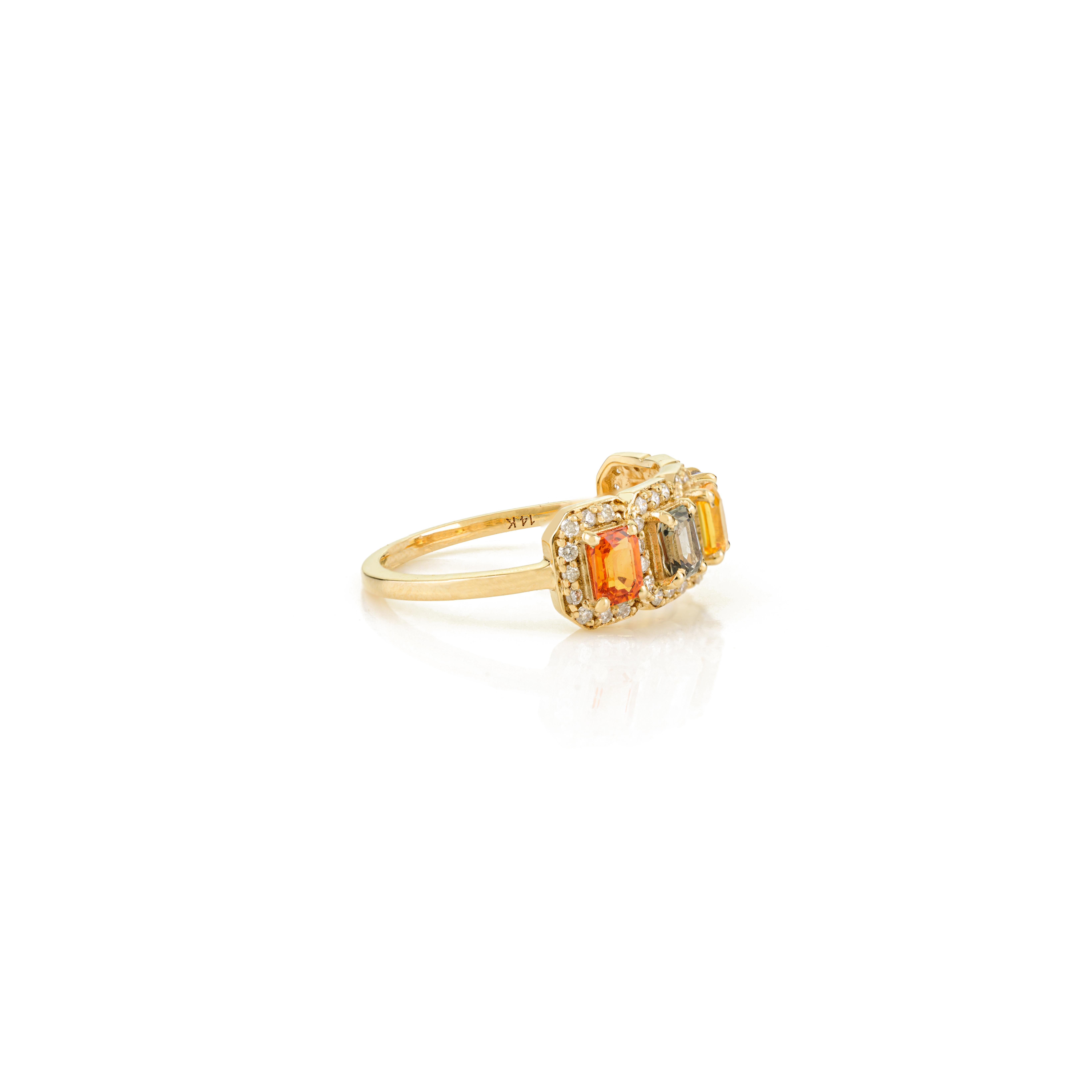 En venta: Anillo Halo de Cinco Piedras de Zafiro Múltiple Natural y Diamante de 1,38 qt en oro amarillo de 14 quilates  7