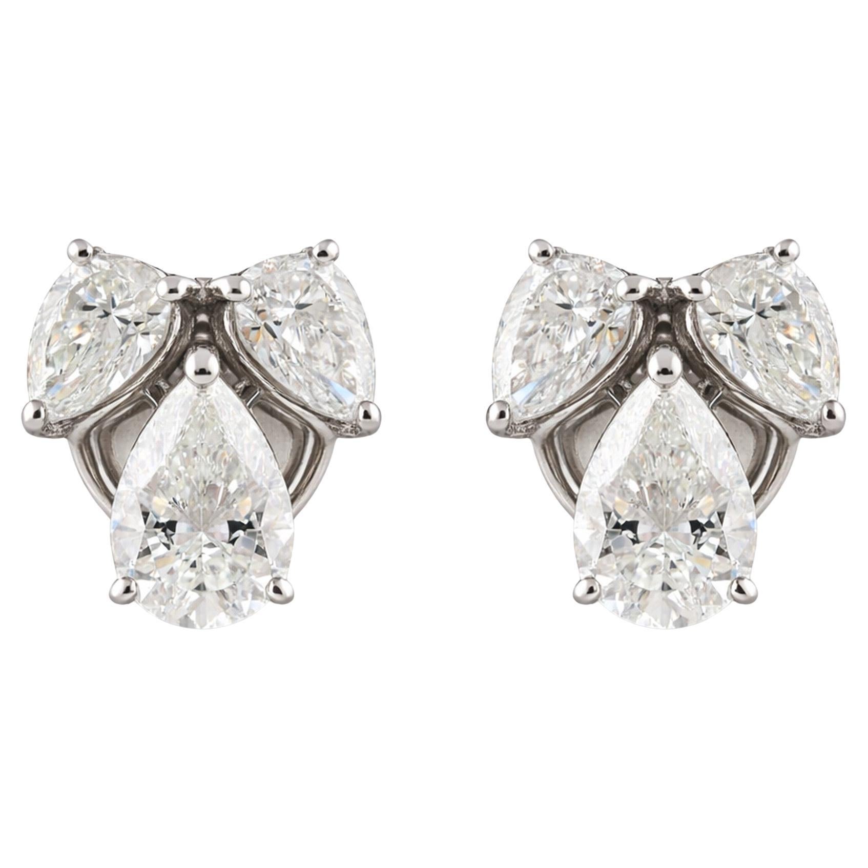 1.38 Ct SI/H Diamond Three Stone Stud Earrings 14k White Gold Jewelry