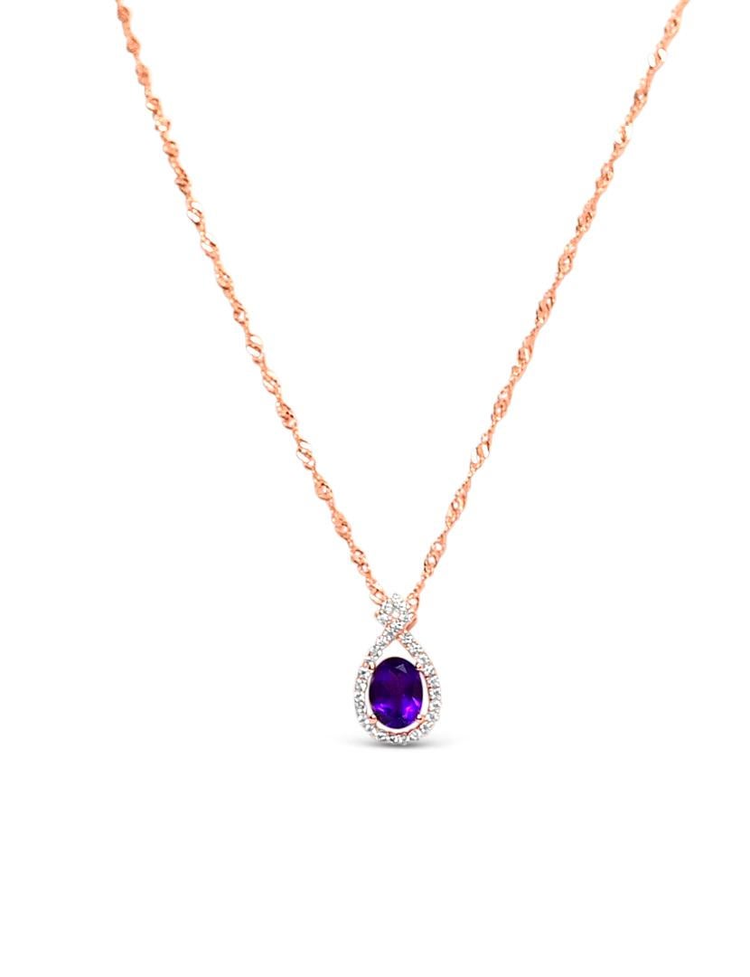 Art Deco 1.38 Ctw Amethyst Pendant Necklace 925 Sterling Silver Rose Gold Plated Necklace
