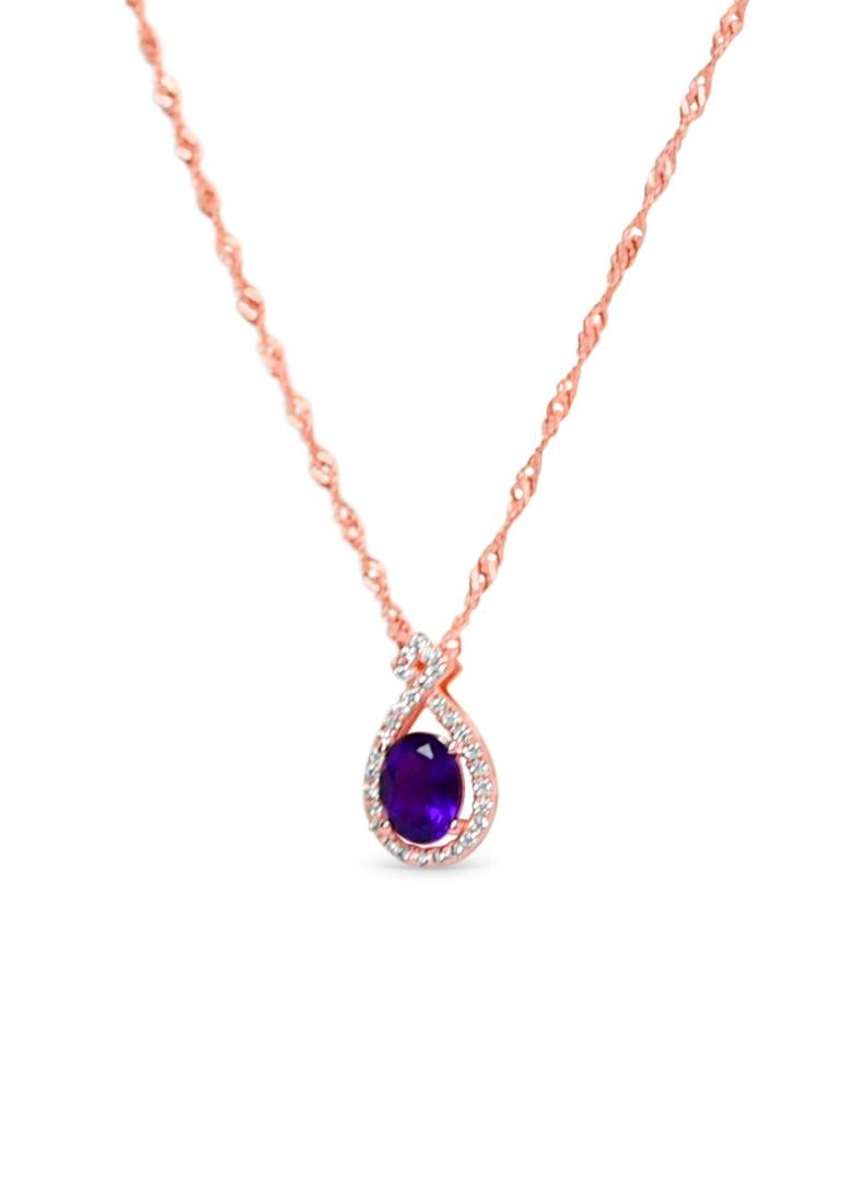 Oval Cut 1.38 Ctw Amethyst Pendant Necklace 925 Sterling Silver Rose Gold Plated Necklace