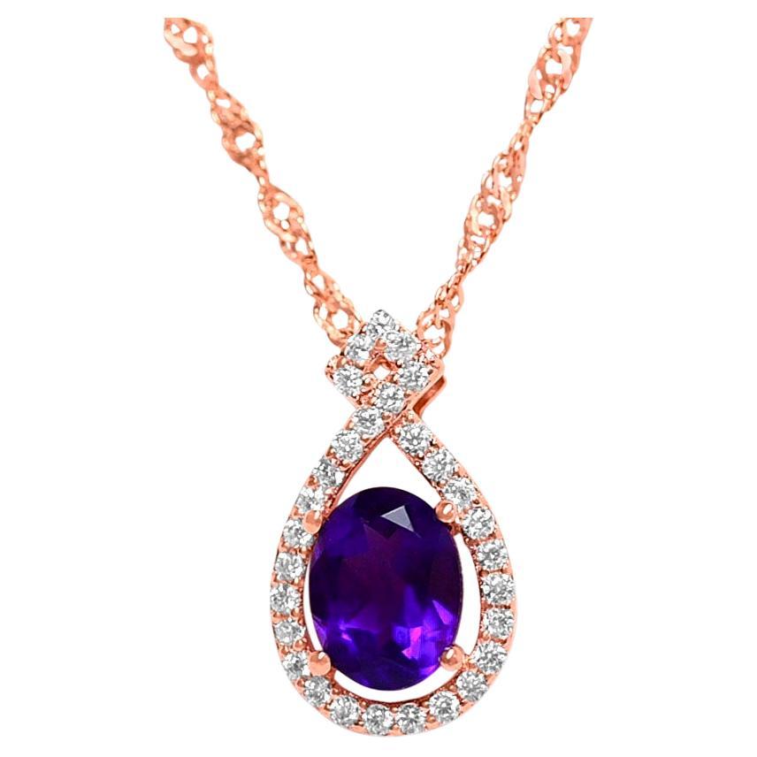 1.38 Ctw Amethyst Pendant Necklace 925 Sterling Silver Rose Gold Plated Necklace