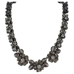 13.8 CTW Diamond Floral 18 Karat Blackened Gold Collar Necklace