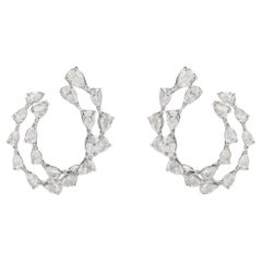 1.38 ctw Pear Diamond Double-Row Open Crescent Hoop Earrings in 14K White Gold