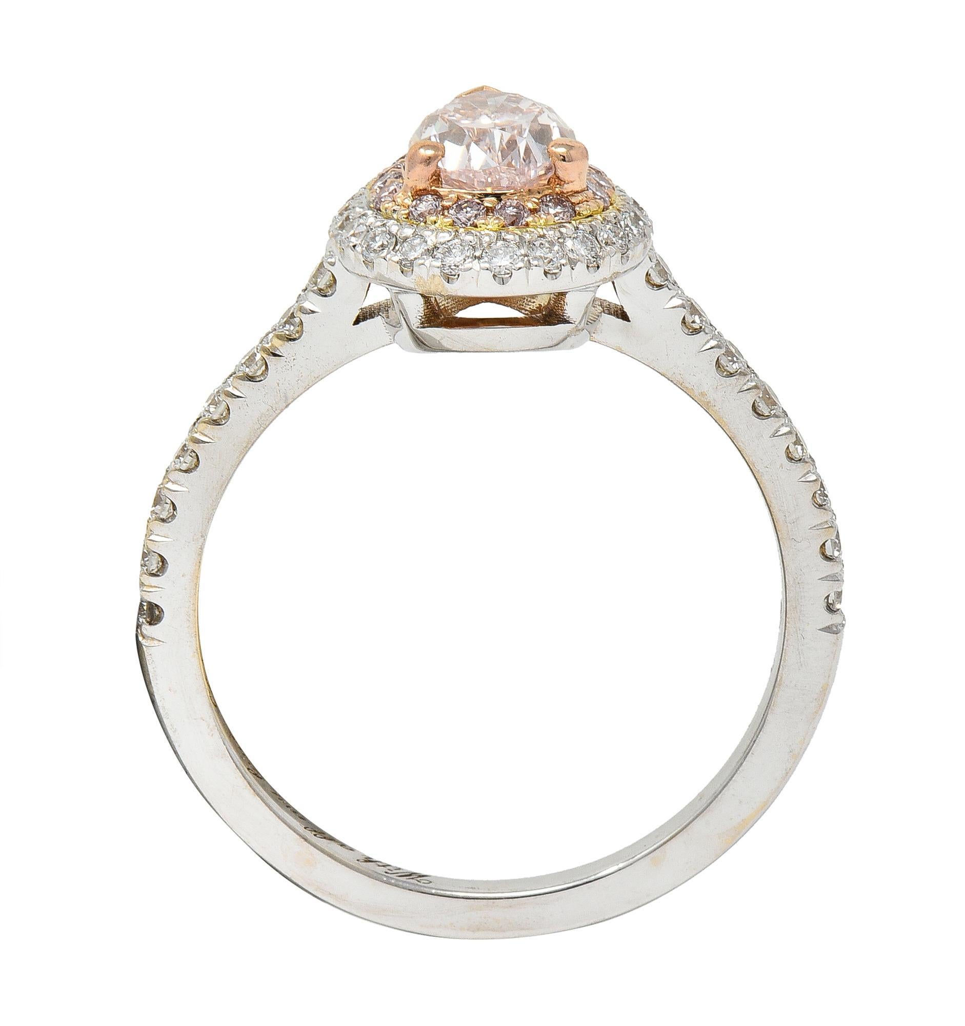 1.38 CTW Pear Fancy Pink Diamond Bague de fiançailles Halo en or 18 carats GIA en vente 6