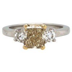 1.38 CTW Radiant Yellow Diamond Three Stone Engagement Ring in Platinum