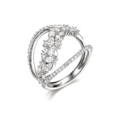 18K White Gold Diamond Ring with Marquise, Pear, and Round Diamonds – 1.38 Carat