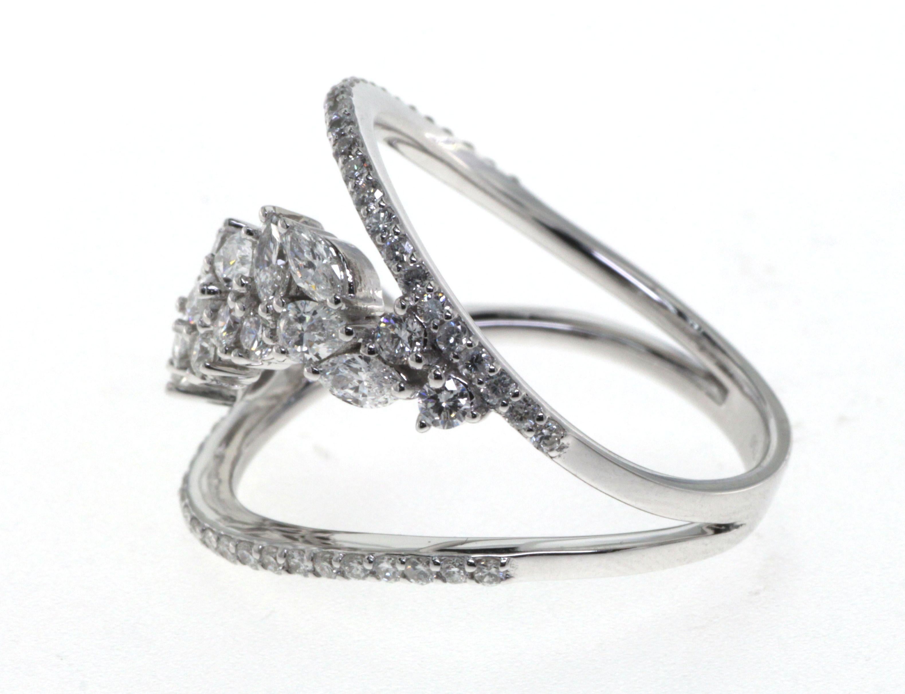 Modern 1.38 t.c.w Mixed Cut Diamond Ring in 18 Karat White Gold For Sale