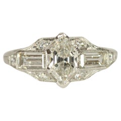 1.38 Total Carat Marquise, Baguette Cut 1930s Art Deco Filigree Engagement Ring