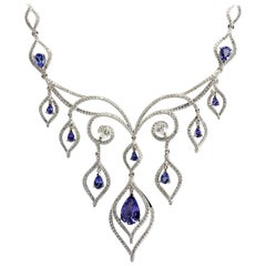 12.13 Carat Tanzanite 18 Karat White Gold Diamond Necklace For Sale at ...