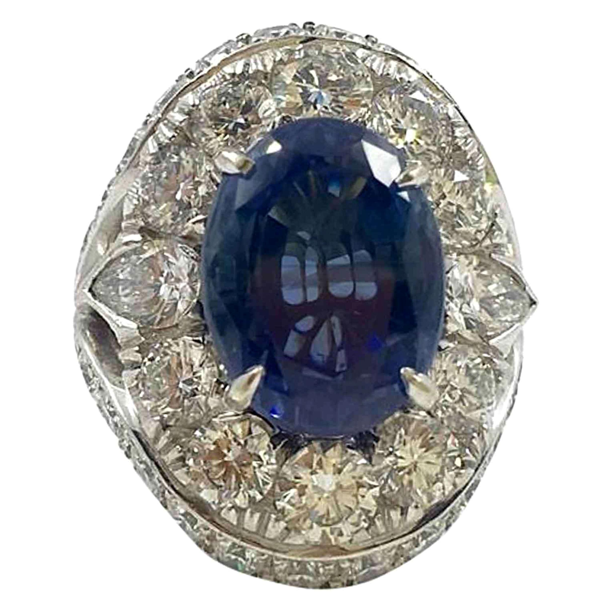 13.80 Carat Natural Unheated Ceylon Sapphire Diamond Ring For Sale